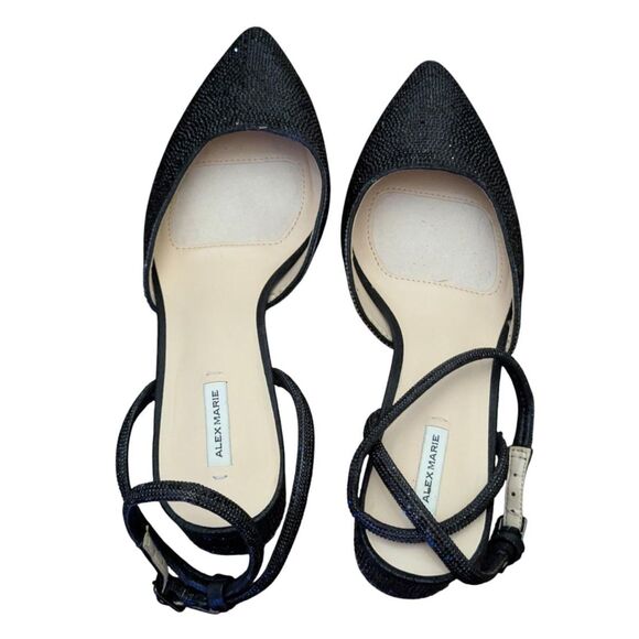 ALEX MARIE Black Rhinestone Block Heel Pumps Wmns 9 Glitter Sparkle D'Orsay - Picture 2 of 8